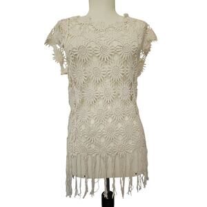 NEW Daisy Crochet Top Boho Fringe Womens Med L Resort Festival 100% Cotton Nabee